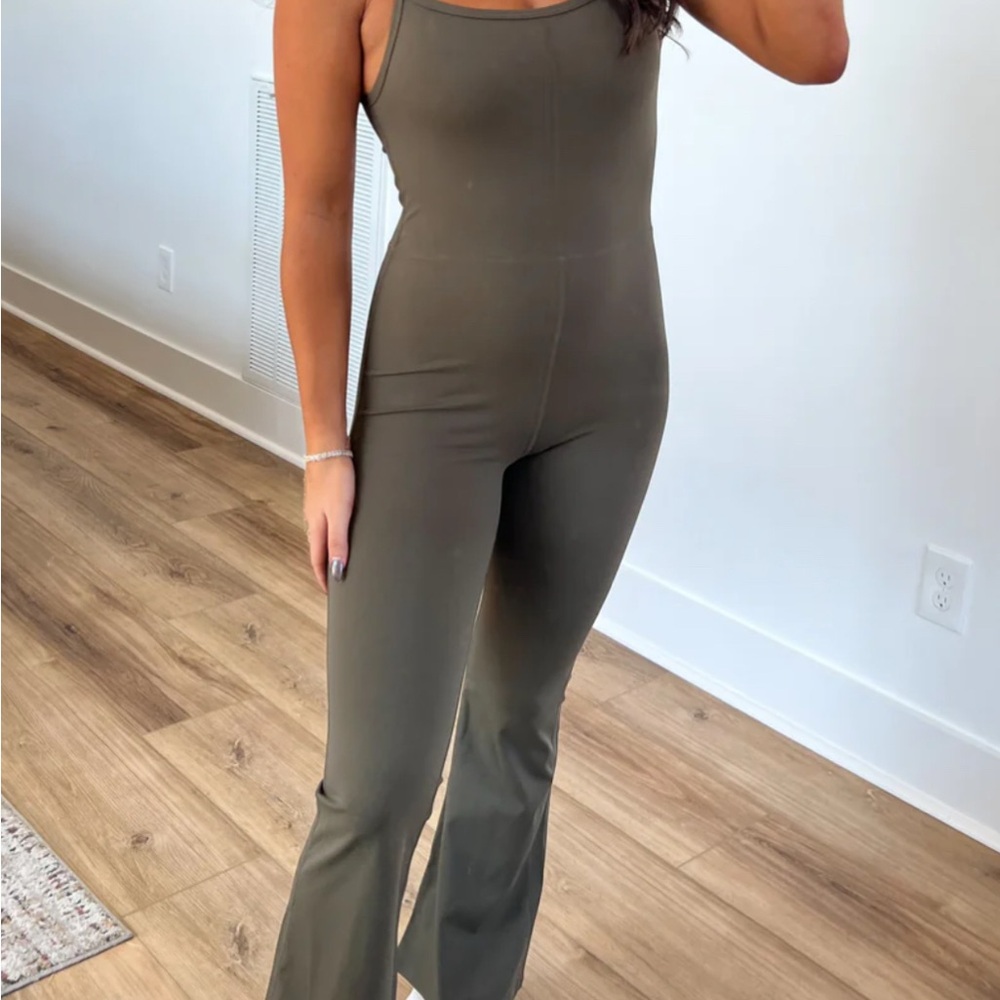 Kimberly C Olive Flare Jumpsuit